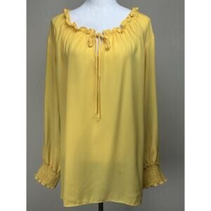 Ashley Stewart Women’s Plus Sz 22/24W Top Tunic Yellow Lightweight Long Sleeves